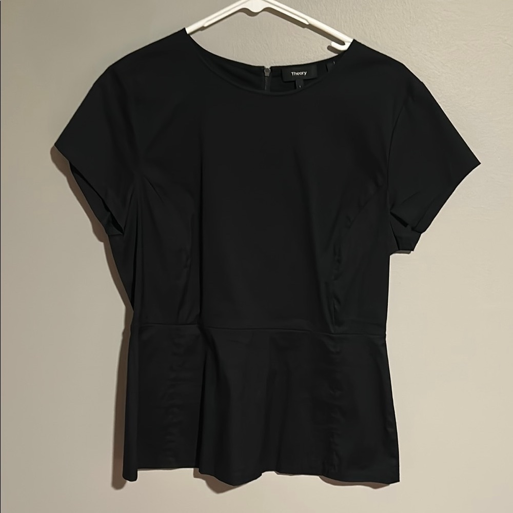Theory Black Cap Sleeve Peplum Blouse